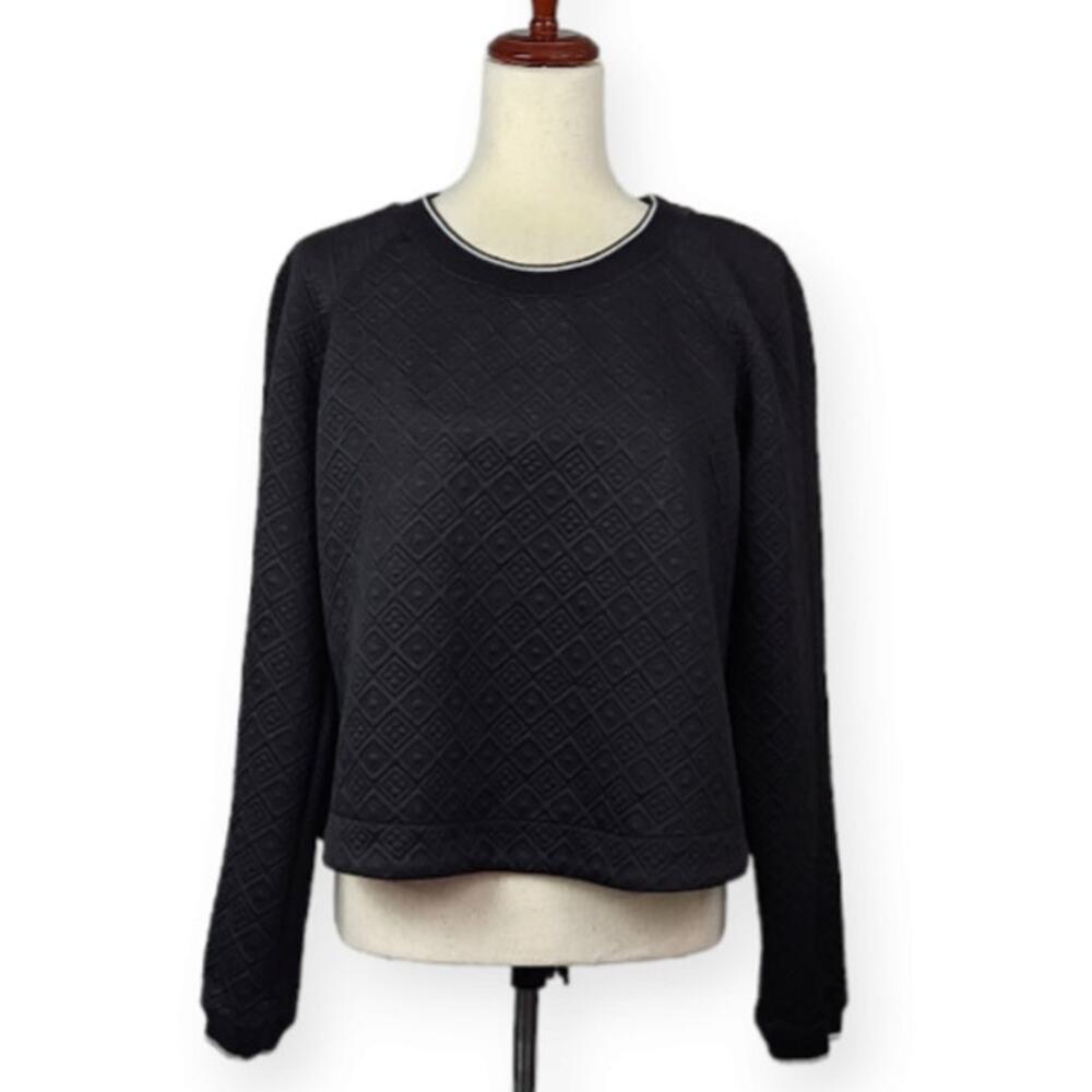 Tommy Hilfiger Textured Semi-Cropped Top Long Sleeve Black Women's Size Large